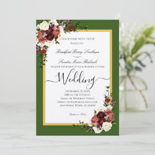 Purple Fall Flowers Terracotta Cream Burgundy  Inv Invitation