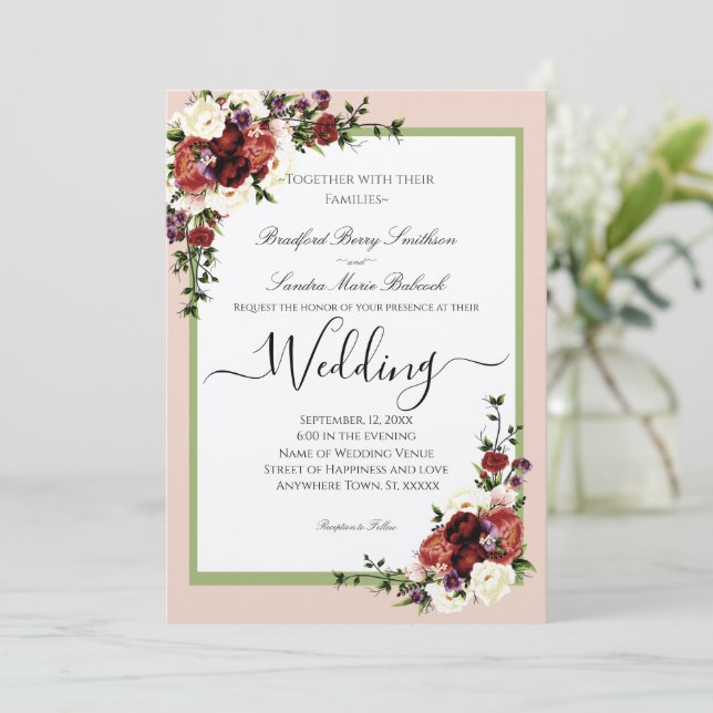 Purple Fall Flowers Terracotta Cream Burgundy  Inv Invitation (Standing Front)