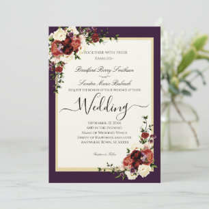 Purple Fall Flowers Terracotta Cream Burgundy  Inv Invitation