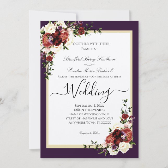 Purple Fall Flowers Terracotta Cream Burgundy  Invitation (Front)