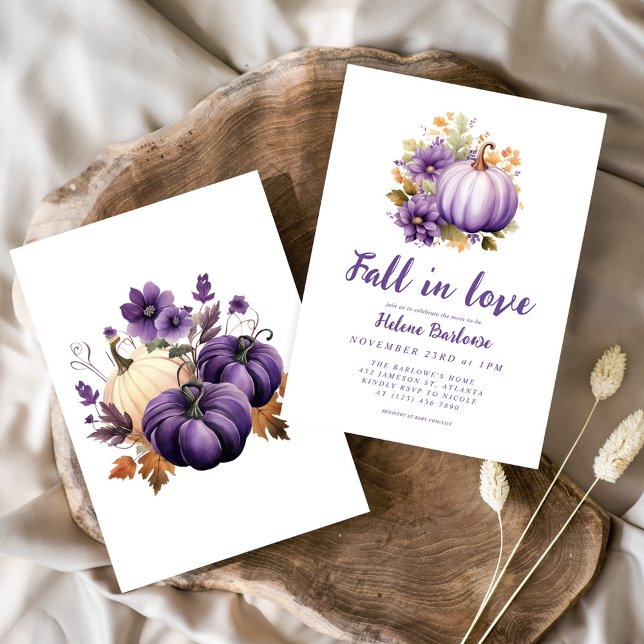 Purple Fall In Love Pumpkin Baby Shower Invitation (Purple Fall In Love Pumpkin Baby Shower Invitation)