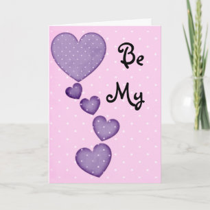 Purple Falling Hearts Be My Valentine Card