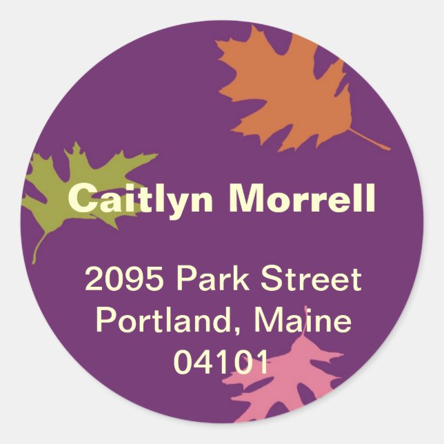 Purple falling leaves autumn modern address label (Front)