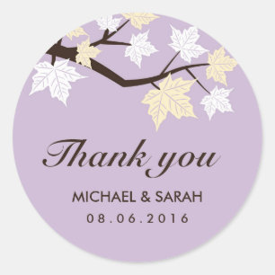 Purple Falling Maple Leaves Thank You Sticker