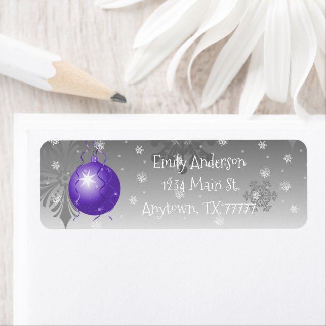 Purple Fancy Christmas Ornament Address Label (Insitu)