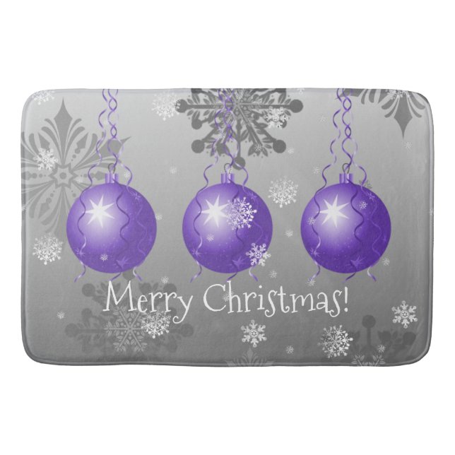 Purple Fancy Christmas Ornament Bath Mat (Front)