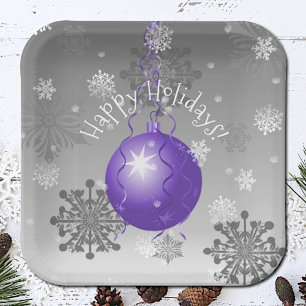 Purple Fancy Christmas Ornament Paper Plate