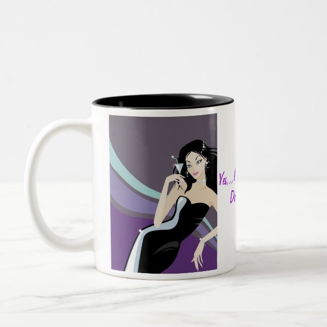 purple fancy girl with martini glass Two-Tone coffee mug (Left)