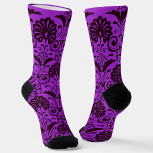 purple fans and curlicues print socks