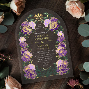 Purple Fantasy Enchanted Garden Wedding Arch Acrylic Invitations