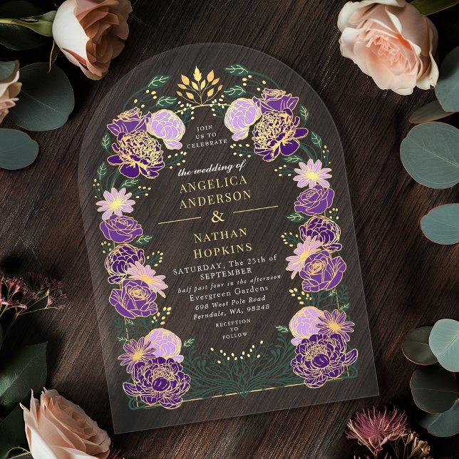 Purple Fantasy Enchanted Garden Wedding Arch Acrylic Invitations (Creator Uploaded)