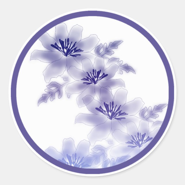 Purple Fantasy Flowers Classic Round Sticker (Front)