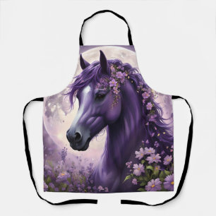 Purple Fantasy Horse Moon Flowers, Apron