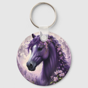 Purple Fantasy Horse With  Flowery Mane, Key Ring