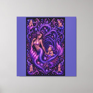 Purple Fantasy Mermaid Duo Ocean Dream Art Canvas Print