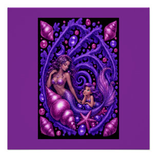 Purple Fantasy Mermaid Duo Ocean Dream Art Poster