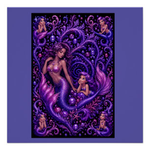 Purple Fantasy Mermaid Duo Ocean Dream Art Poster