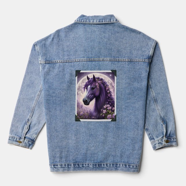 Purple Fantasy Moon Horse, Denim Jacket (Back)