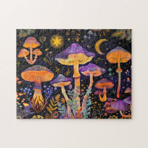 Purple Fantasy Mushrooms Under Starlight Jigsaw Puzzle