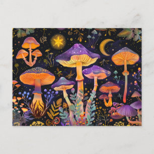 Purple Fantasy Mushrooms Under Starlight Postcard