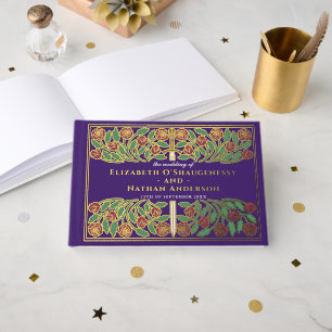 Purple Fantasy Royal Mediaeval Floral Sword Weddin Guest Book