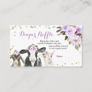 Purple Farm Animal Floral Girl Diaper Raffle Enclosure Card