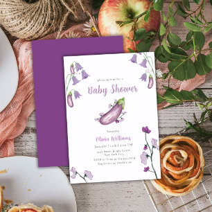 Purple Farmers Market Floral Eggplant Baby Shower Invitation