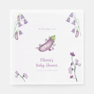 Purple Farmers Market Floral Eggplant Baby Shower Napkin