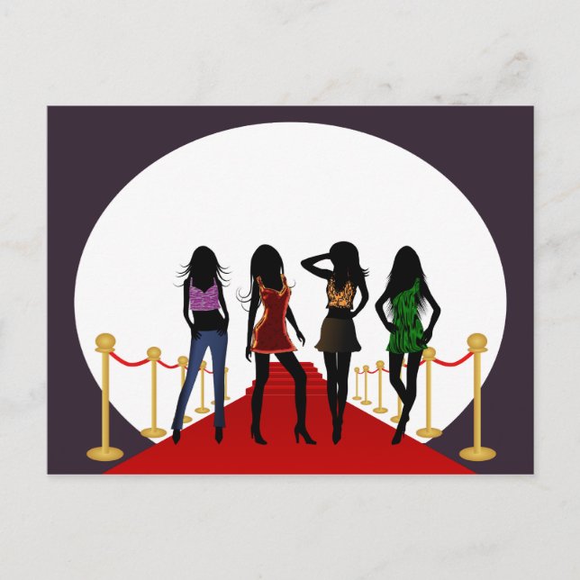 Purple Fashion Girls on the Red Carpet Postcard (Front)