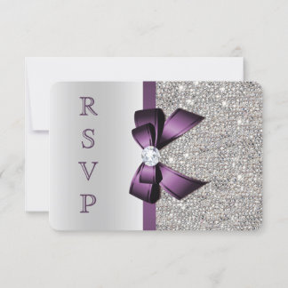 Purple Faux Bow Silver Sequins Diamond RSVP