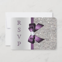 Purple Faux Bow Silver Sequins Diamond RSVP