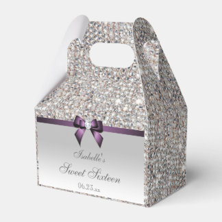 Purple Faux Bow Silver Sequins Sweet 16 Favour Box