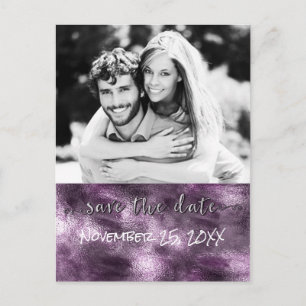 Purple Faux Foil Glamour Chic Save The Date Photo Announcement Postcard