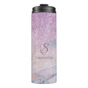 Purple Faux Glitter and Marble 2 Monogram Thermal Tumbler