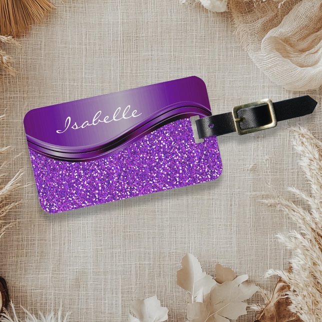 Purple Faux Glitter Bling Personalised Metal  Luggage Tag (Creator Uploaded)