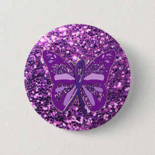 Purple Faux Glitter Butterfly Awareness Button