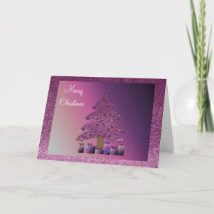 Purple Faux Glitter Christmas Tree Holiday Card