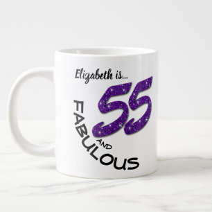 Purple Faux Glitter Fabulous 55 Year-Old Birthday Large Coffee Mug