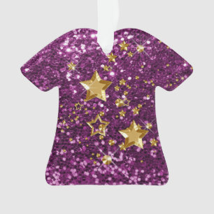 Purple Faux Glitter Gold Shiny Stars & Confetti Ornament