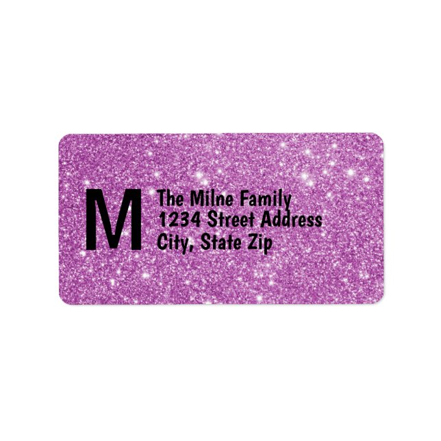 Purple Faux Glitter Monogram Address Labels (Front)