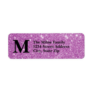 Purple Faux Glitter Monogram-Return Address Labels