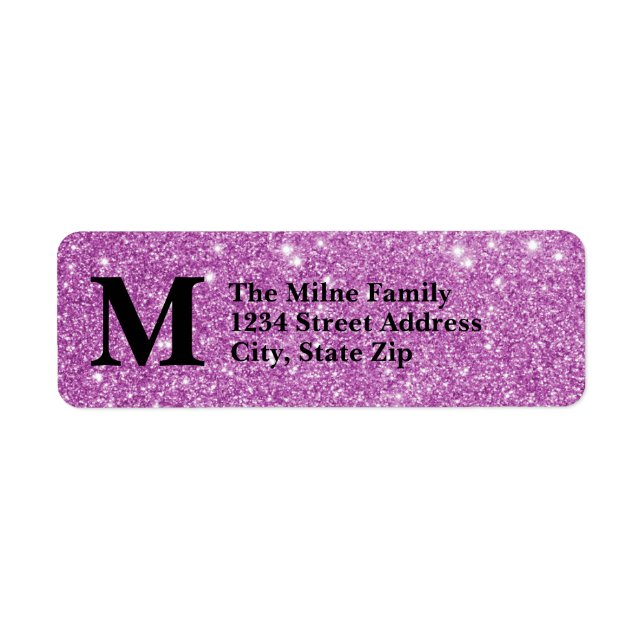 Purple Faux Glitter Monogram-Return Address Labels (Front)