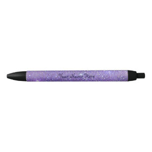 Purple Faux Glitter Name Black Ink Pen