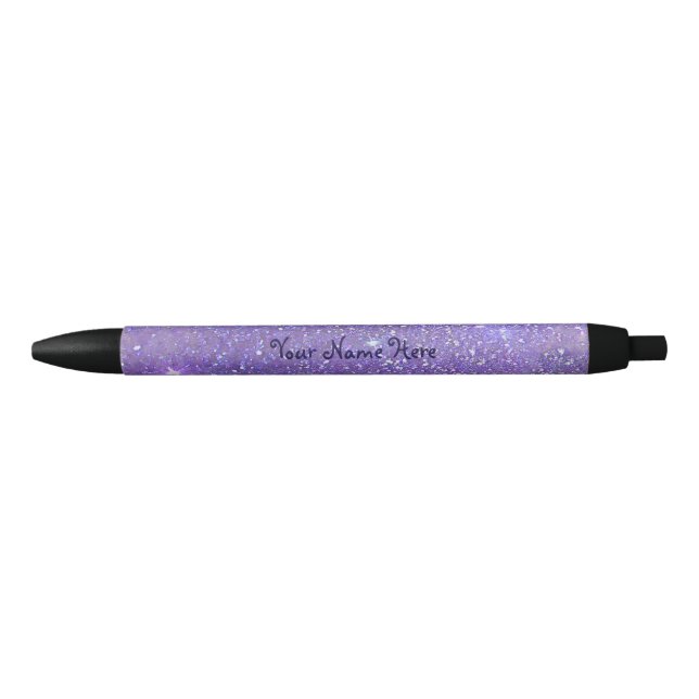 Purple Faux Glitter Name Black Ink Pen (Front)
