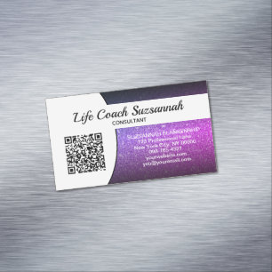 Purple Faux Glitter Ombre QR Code Professional Magnetic Business Card