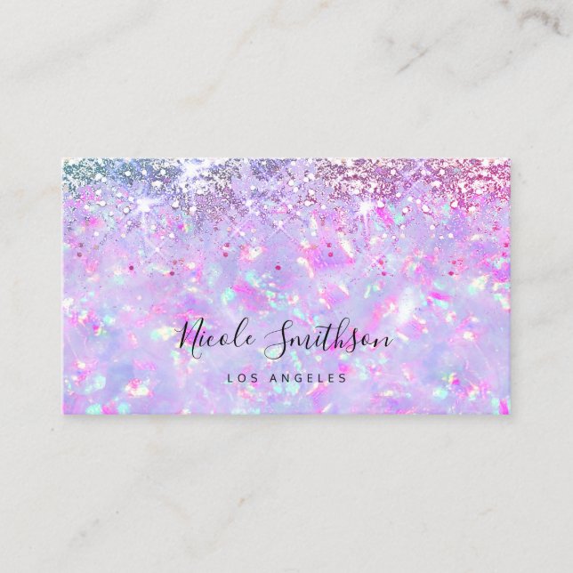 purple faux glitter opal mineral  business card (Front)