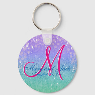 Purple Faux Glitter Patio Lantern Confetti Glam Key Ring