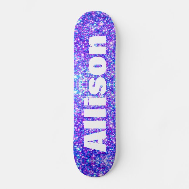 Purple Faux Glitter Personalized Girls Skateboard (Front)