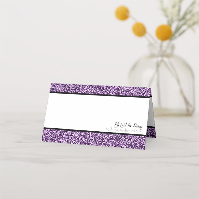 Purple Faux Glitter Place Card (Front)
