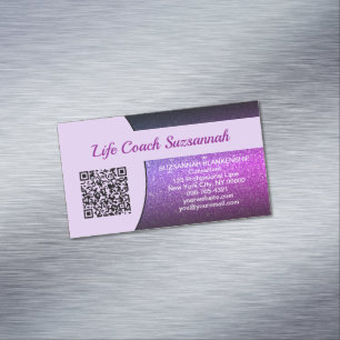 Purple Faux Glitter QR Code Professional Magnetic Business Card